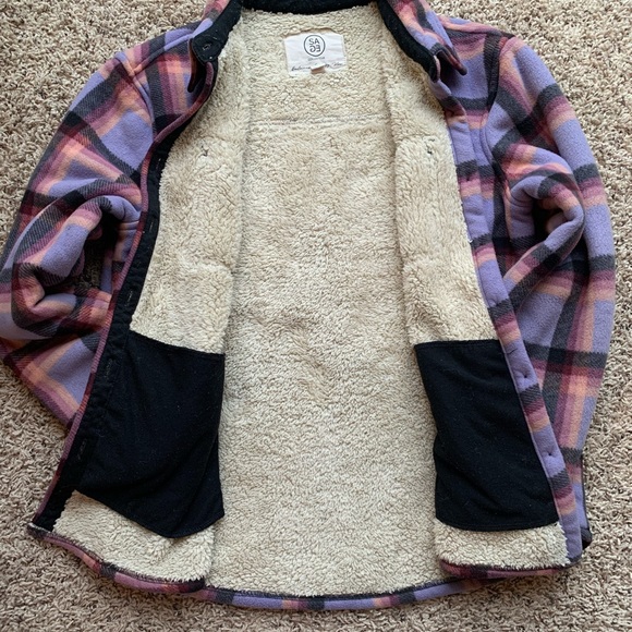 Sage Collective Sherpa Lined Plaid Shacket Very Soft Unisex With Pockets - Picture 9 of 11
